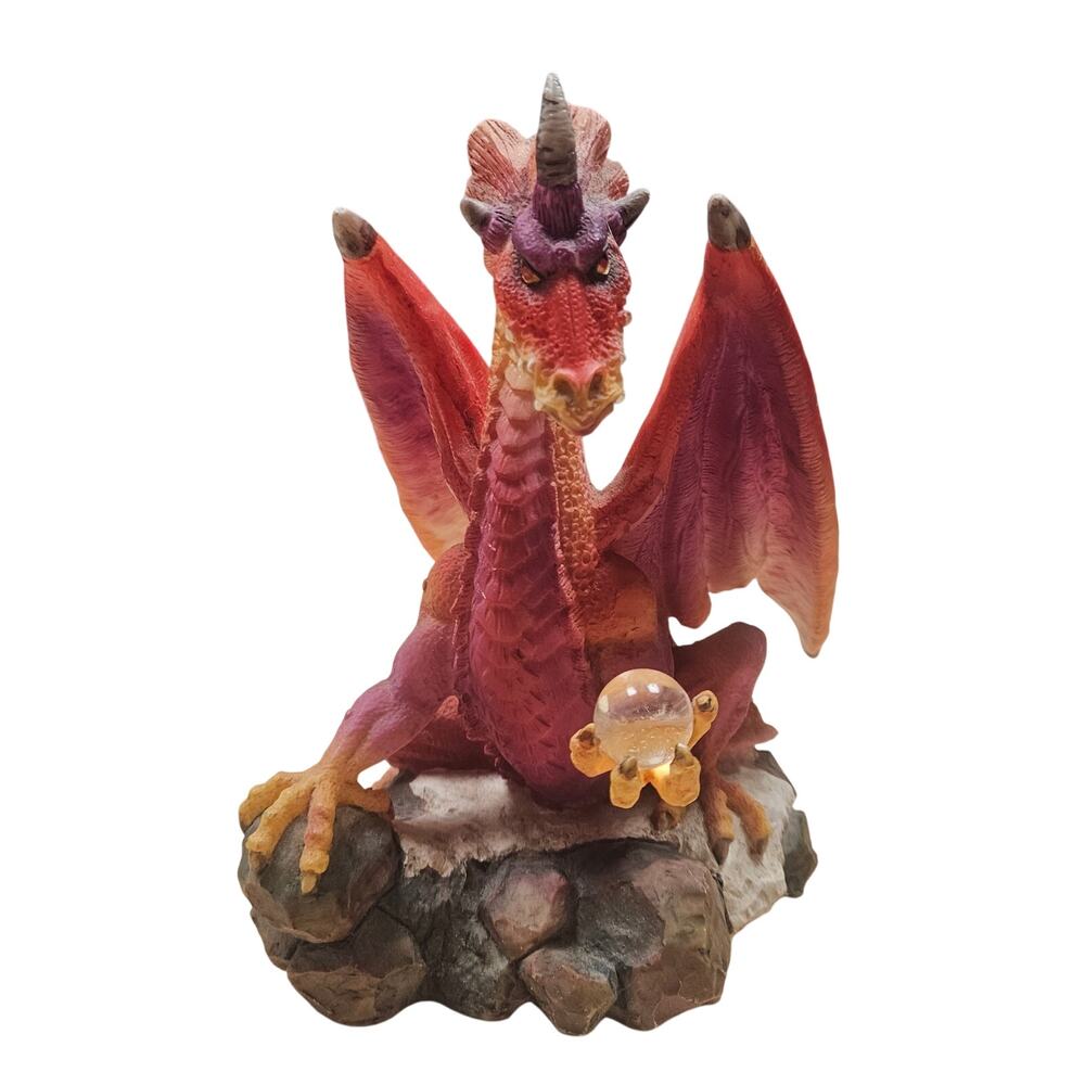 Summit Series Fantasy Pink Red Dragon Holding Crystal Orb Resin Figurine Statue